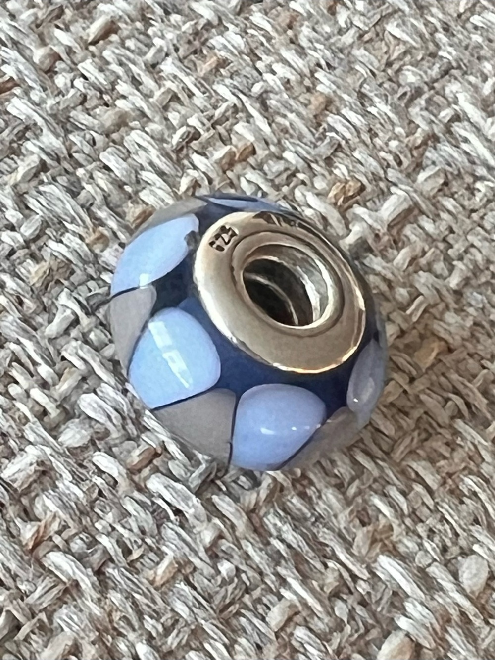 Pandora Sterling Silver Blue Glass Heart Bead Charm